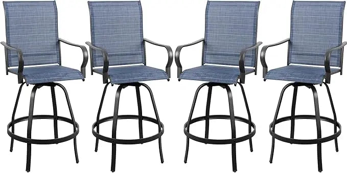 Patio Swivel Bar Chairs Weather Padded Sling Textile High Top Bar Stools, Bistro Set