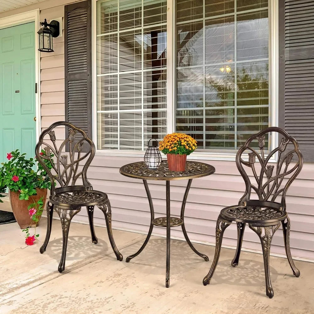 Patio Bistro Sets 3 Piece Outdoor Rust-Resistant Cast Aluminum Garden Table and Chairs