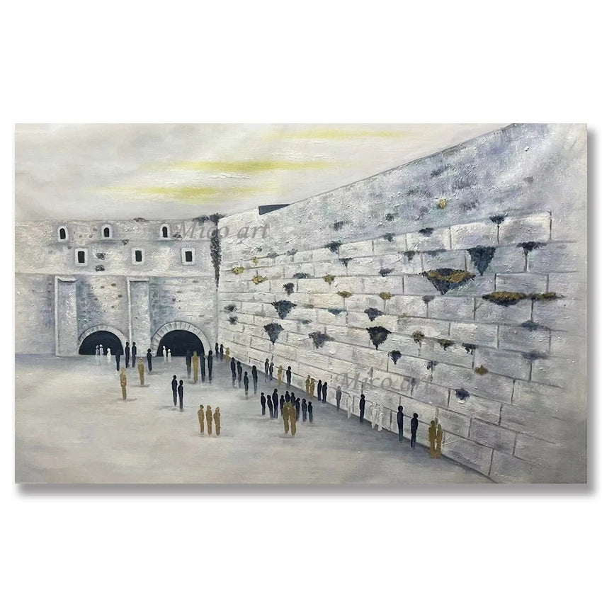 Abstract Oil Painting, Hand Painted Textured Canvas Art, Jerusalem Landscape Judaica, Artwork for Kosher Kitchen Decor