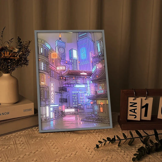 LED Beautiful City Night View Light Painting ,HD Picture Narrow Bezel USB City Night View Romantic Home Decors