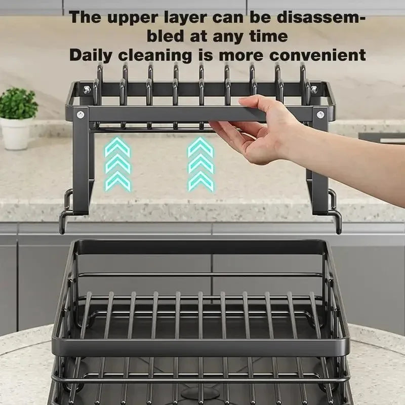 Dish Drying Rack Adjustable Kitchen Plates with Drainboard Over Sink Countertop Cutlery Storage Holder
