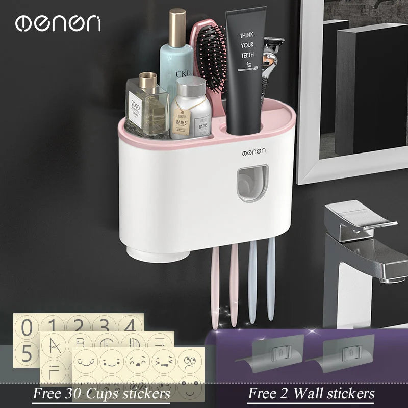 Magnetic Inverted Toothbrush Holder Wall -Automatic Toothpaste Squeezer Storage Rack