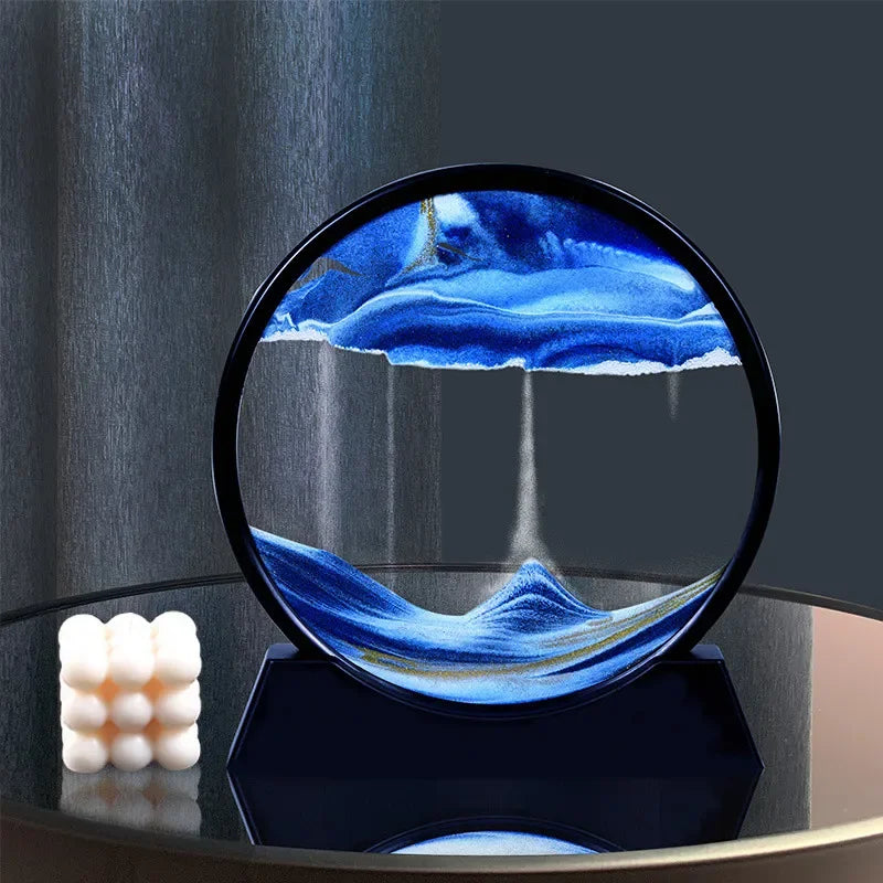 3D Sand Art Deep Sea Sandscape Flowing Sand Round Glass Hourglass Display Flowing Sand Frame for Home Decor