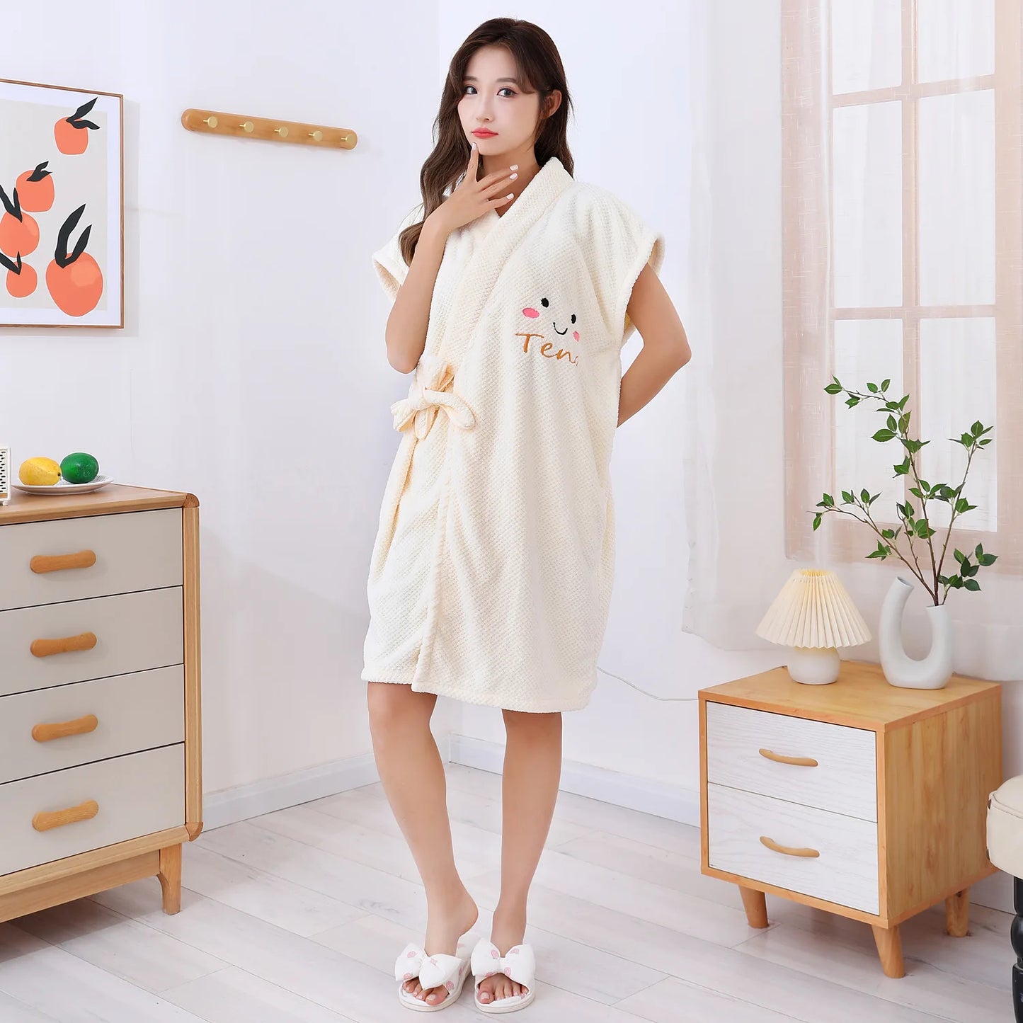 New pineapple bathrobe bath towel coral velvet thickened home cross binding  skirt with cap