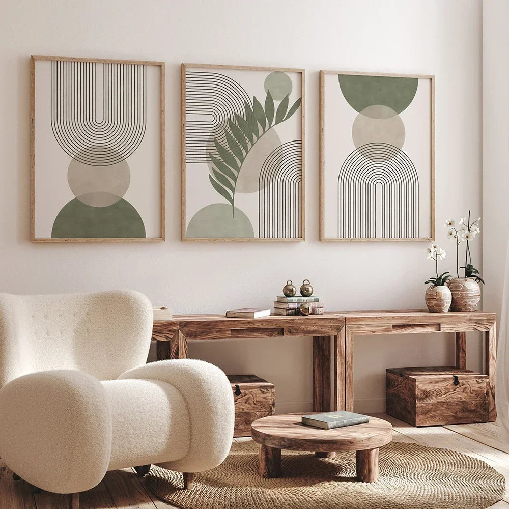 Sage Green Botanical Print Pictures Boho Geometric Wall Art Canvas Painting