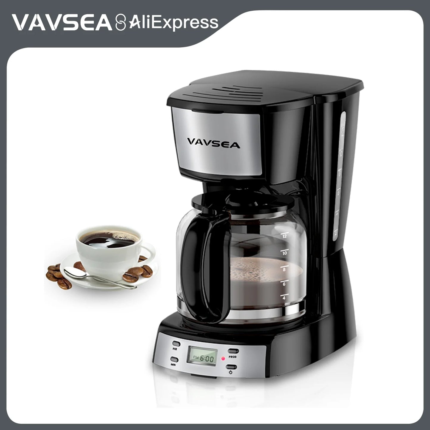 12 Cup Programmable Coffee Maker, 900W Drip with Glass Carafe, Auto Shut off
