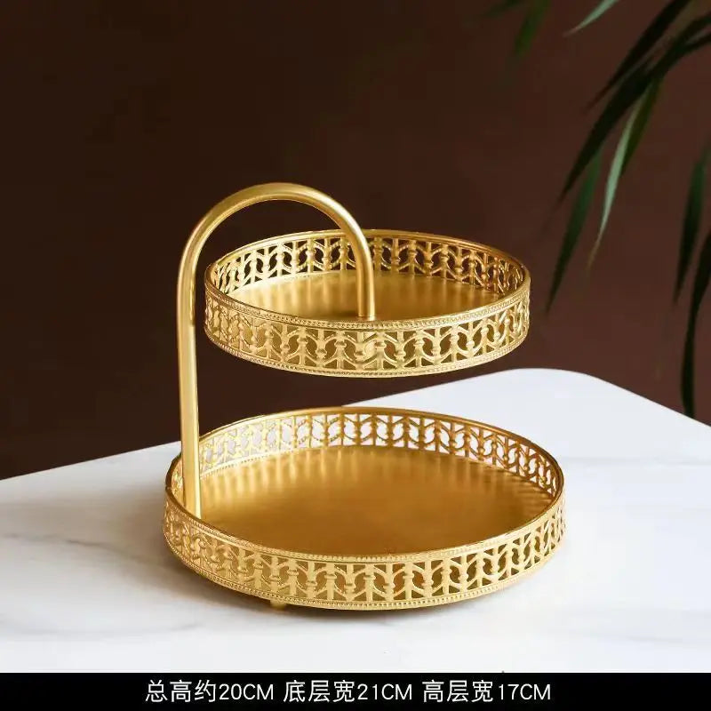 Nordic Wrought Iron Double Layer Tray Organizer Plate Living Room Front Desk Ornaments Home Decoration