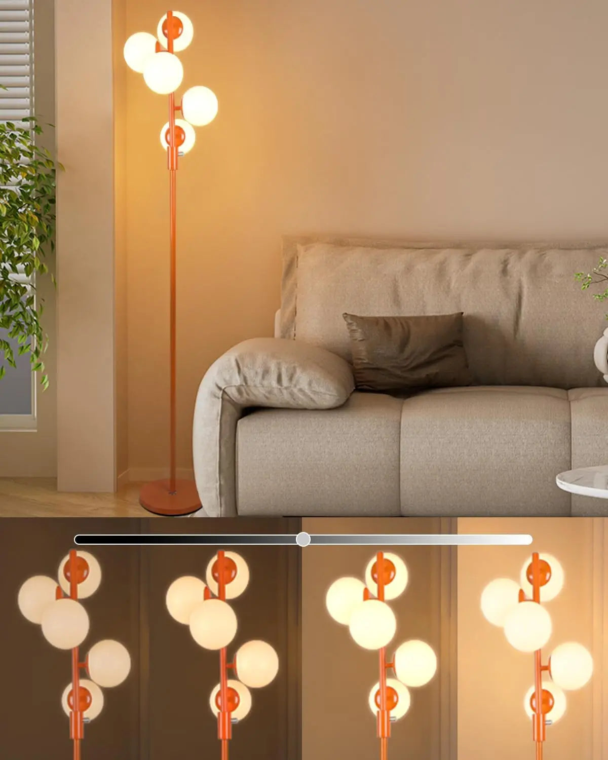 60IN Dimmable Floor Lamp, Mid Century Standing Lamps with 3 Globe Soft Warm White