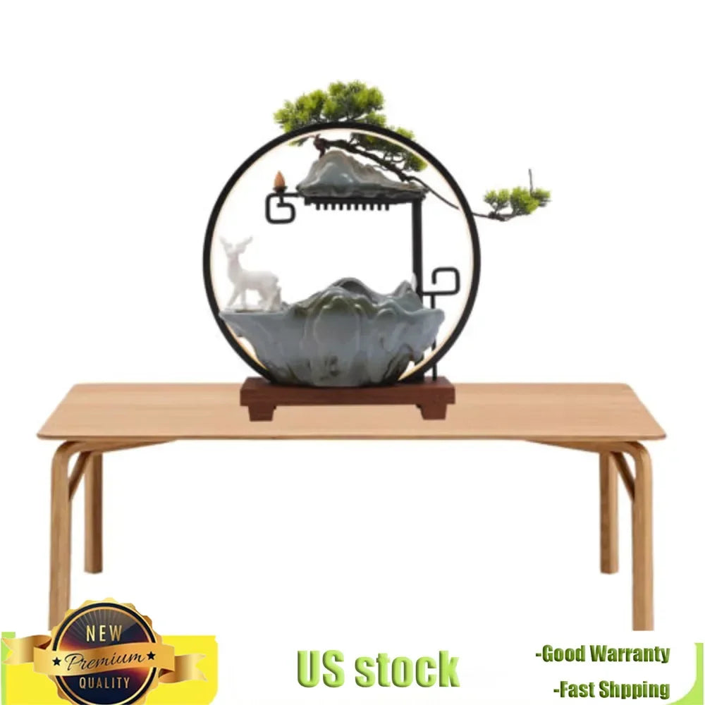 Indoor Water Fountain with Mist Touch Switch LED Light Incense Burner Waterfall Relaxing Table Decor