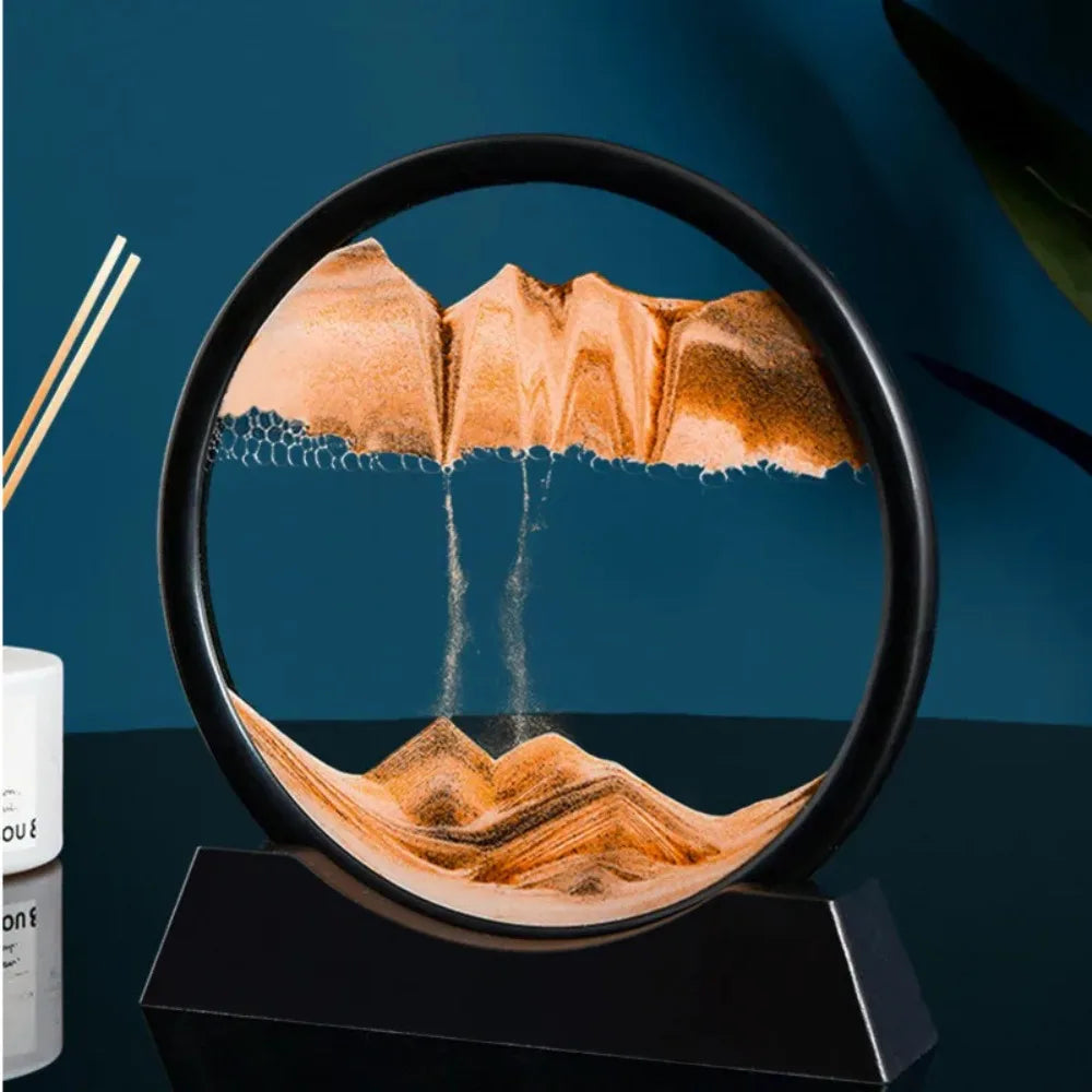 3D Sand Art Deep Sea Sandscape Flowing Sand Round Glass Hourglass Display Flowing Sand Frame for Home Decor