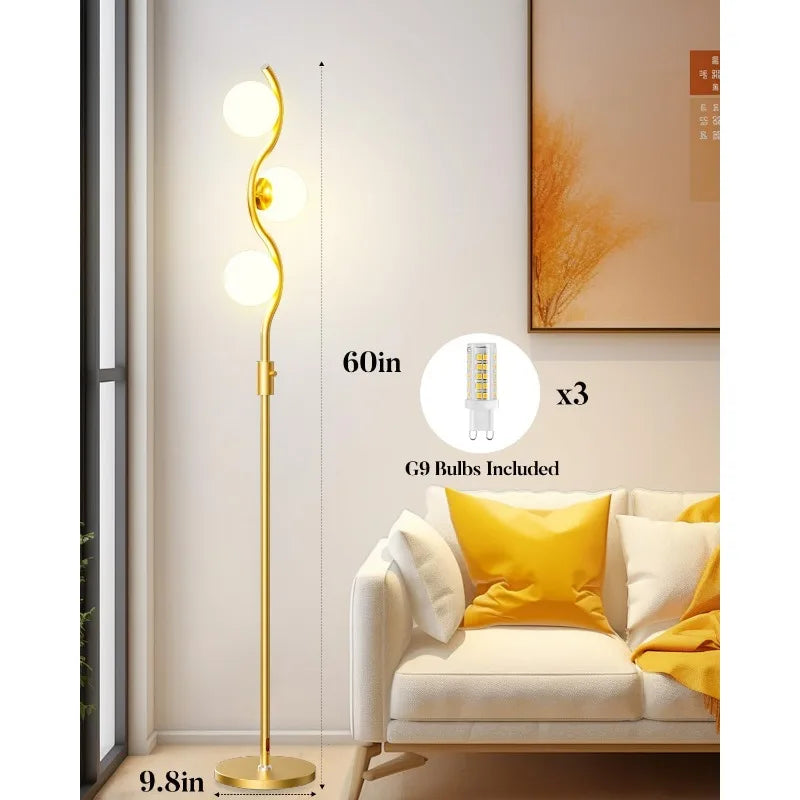 60IN Dimmable Floor Lamp, Mid Century Standing Lamps with 3 Globe Soft Warm White