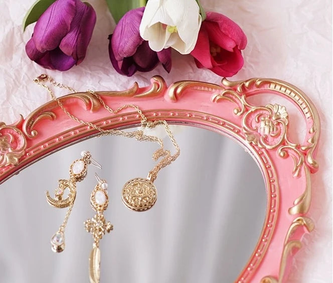 European Decorative Plate Storage Tray Oval Plate Jewelry  Rotary Candy Tray Mirror Decorative Make Up Mirror