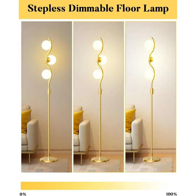 60IN Dimmable Floor Lamp, Mid Century Standing Lamps with 3 Globe Soft Warm White