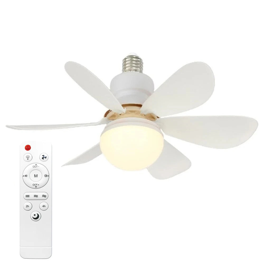 E27 40W 52Cm Ceiling Fan With Led Light Remote Control White For Kitchen Bedroom Dining Room Patio