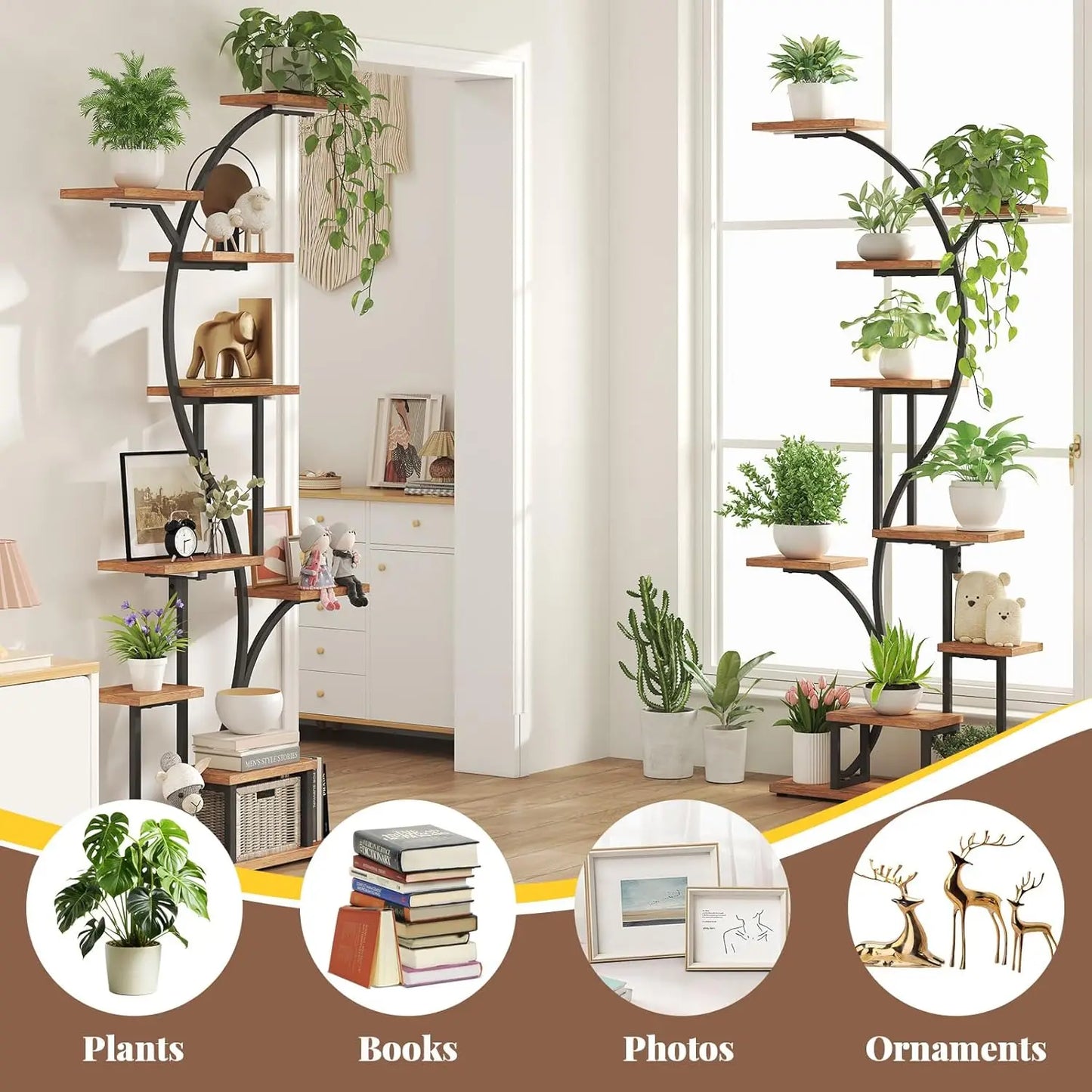 Plant Stand Indoor with Grow Lights - 9-Tier Corner Plant Shelf, 66" Tall Metal Plant Holder, Multi-Level Display for Indoor Pla