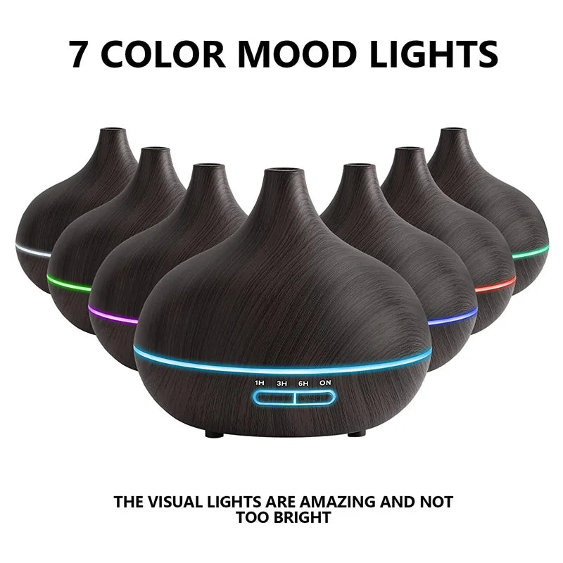 Wood Color USB Aroma Diffuser, Essential Oil with 7 Color LED Lights & Remote Control, USB Powered Air Humidifier