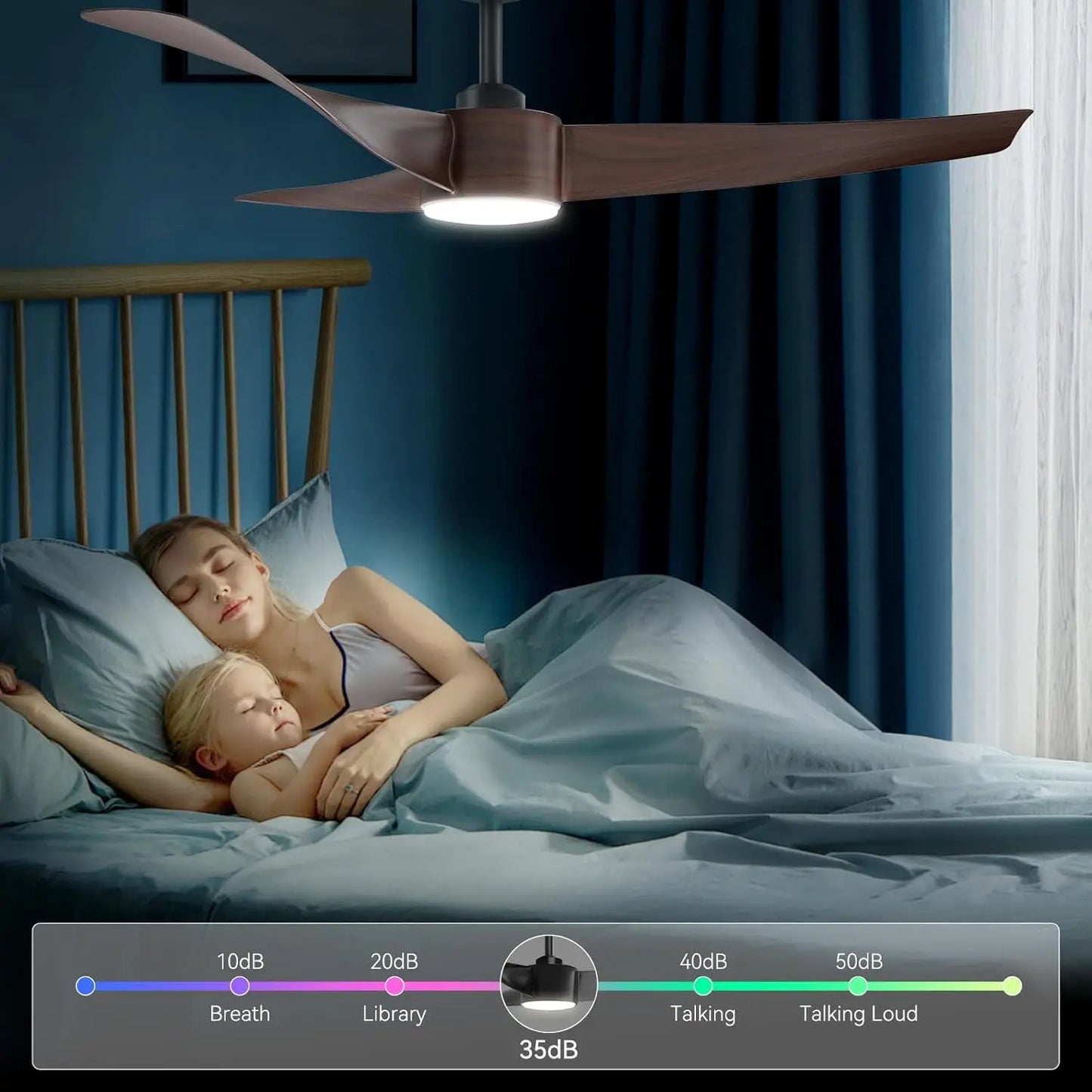 52 Inch Ceiling Fan with Light and Remote Control 3CCT Dimmable 6 Speeds Reversible Noiseless Ceiling Fan