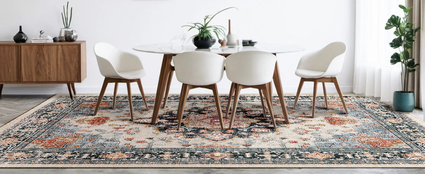Machine Washable Area Rugs for Living Room Carpet Non Slip Low Pile Water Repellent Soft Print Pattern