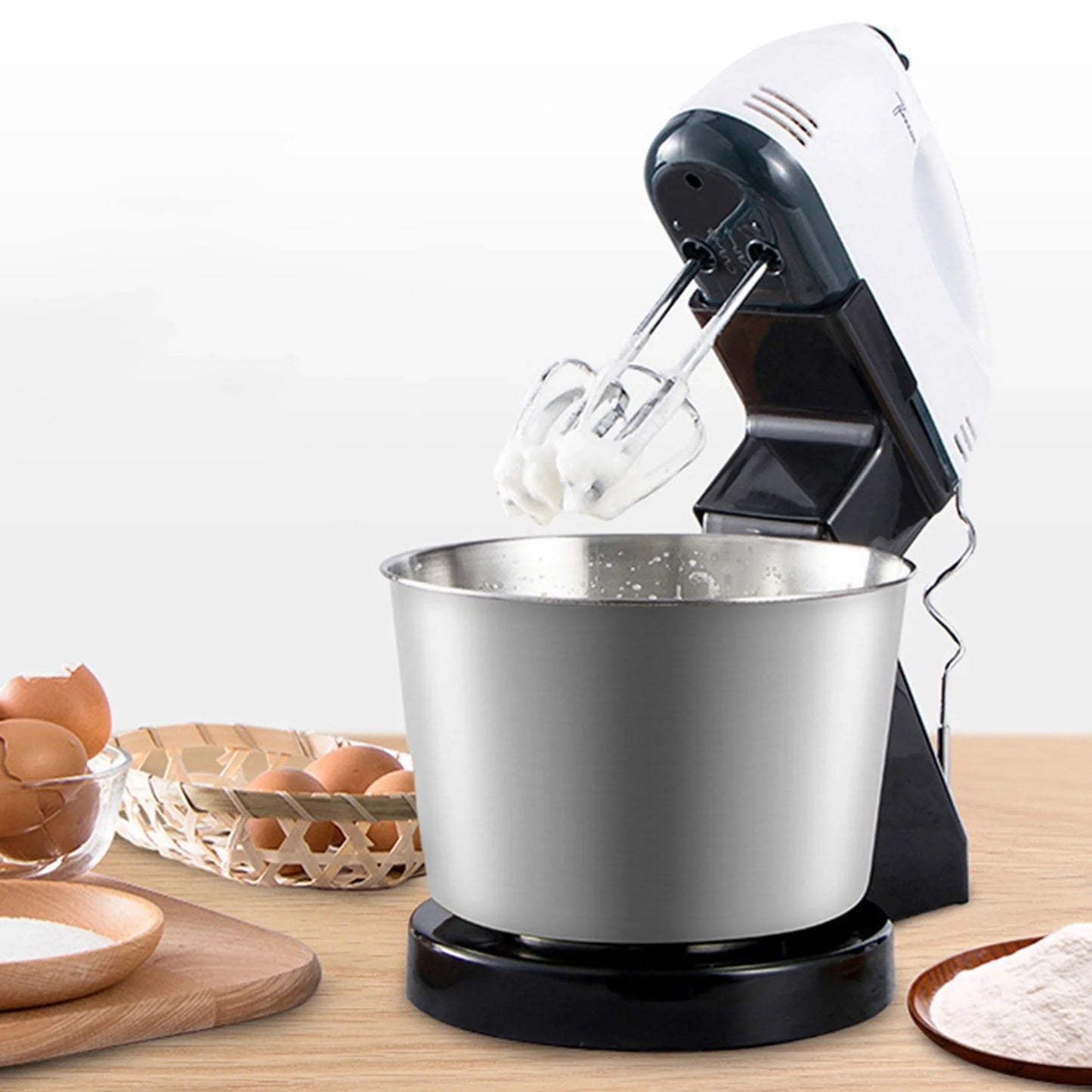 Dual-Power Kitchen Mixer - Electric & Manual Handheld Blender (Includes Mixing Bowl)