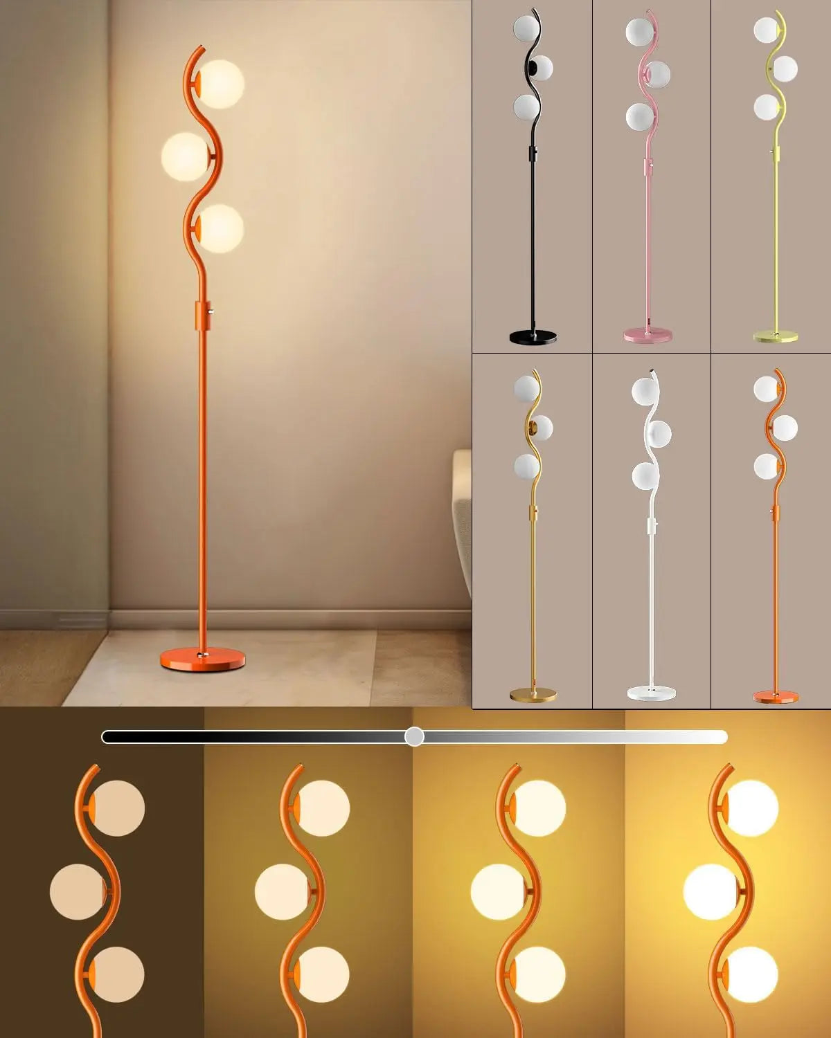 60IN Dimmable Floor Lamp, Mid Century Standing Lamps with 3 Globe Soft Warm White