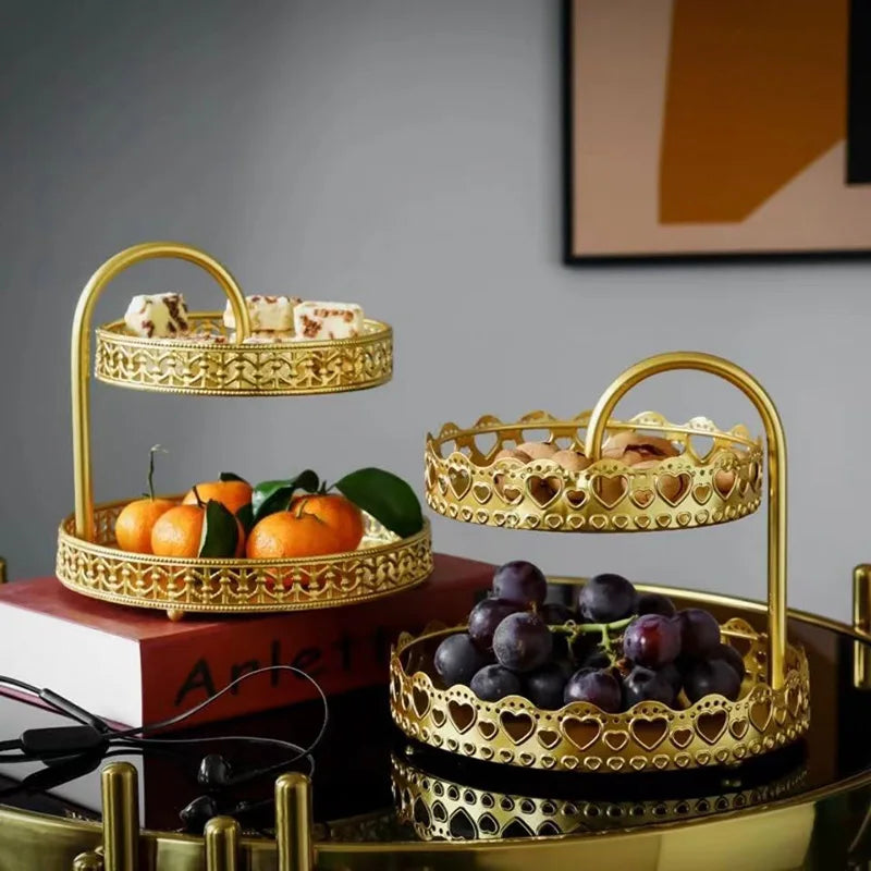 Nordic Wrought Iron Double Layer Tray Organizer Plate Living Room Front Desk Ornaments Home Decoration
