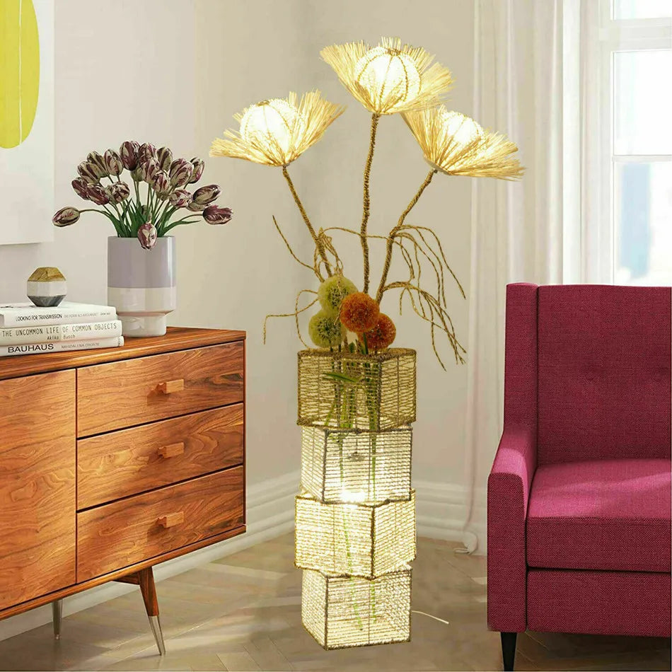 Modern Decorative Floor Lamp LED Rattan Standing Lights with Creative Design Light Tree Lantern