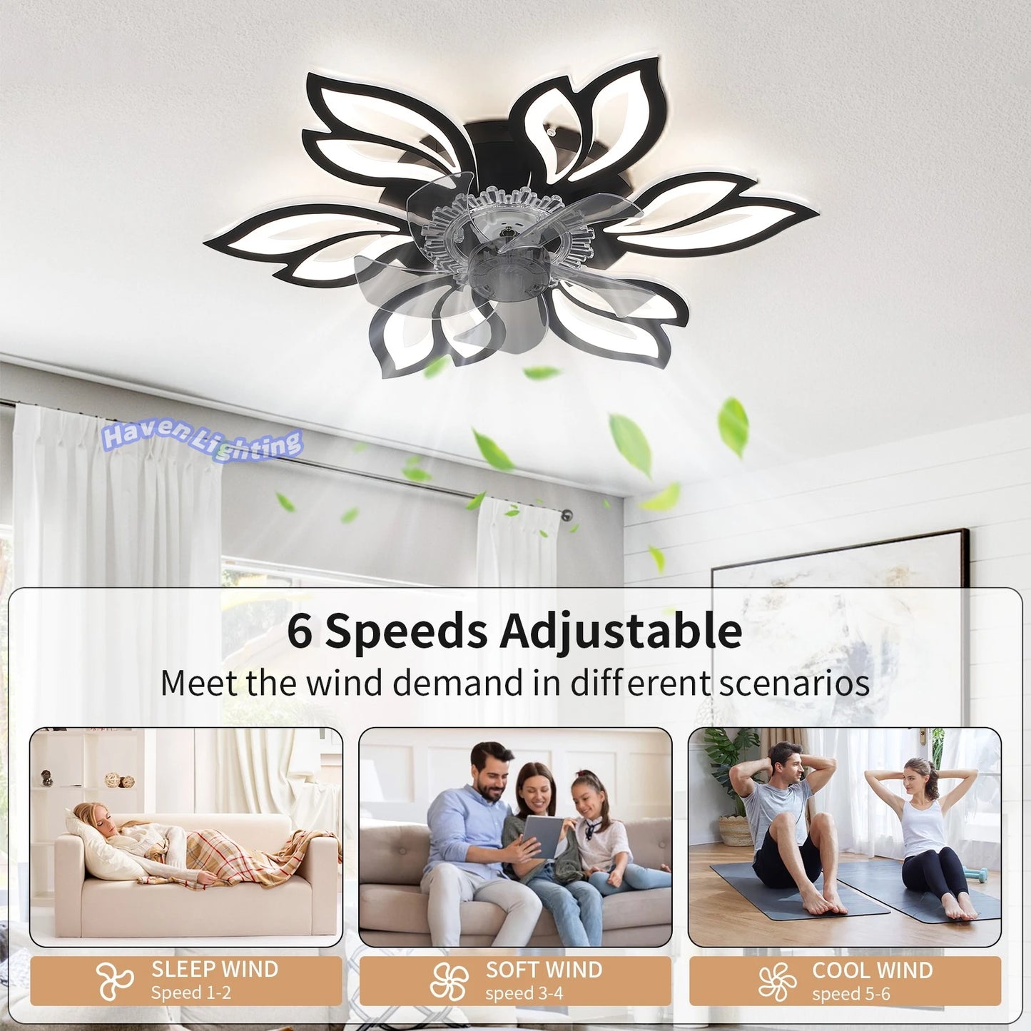 Floral Ceiling Fan Light with Remote Control, 6-Speed Settings & Smart Timer – Elegant Cooling Décor for Living Room & Bedroom