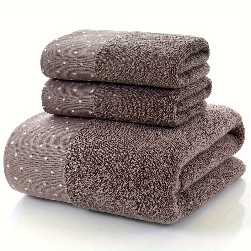 Set of 3 Cotton Bathroom Towels 2pcs Hand Face 35x75cm and 1pcs Big Bath Towels 70X140cm Washcloths