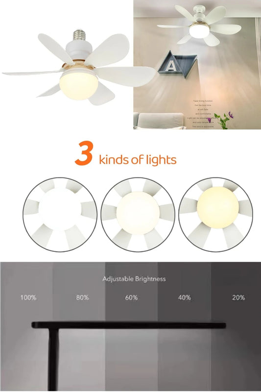 E27 40W 52Cm Ceiling Fan With Led Light Remote Control White For Kitchen Bedroom Dining Room Patio