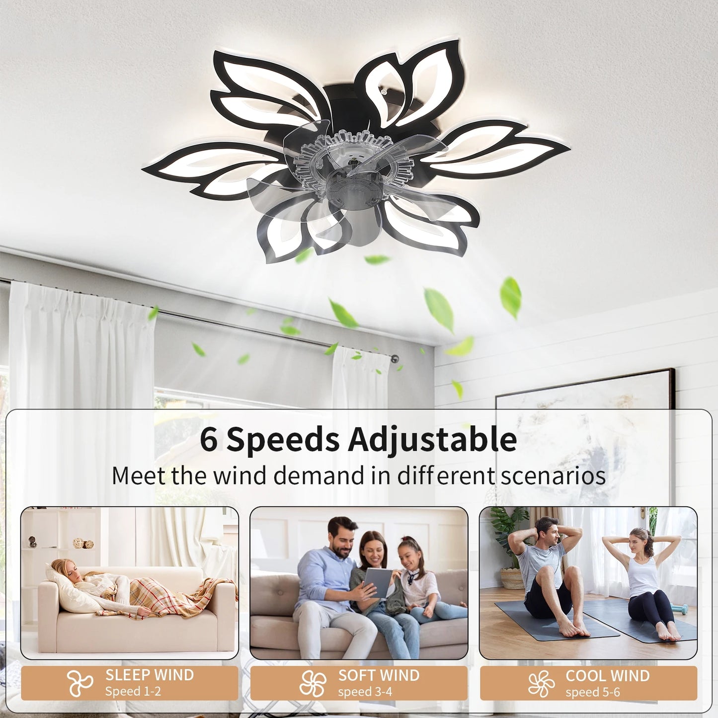 Floral Ceiling Fan Light with Remote Control, 6-Speed Settings & Smart Timer – Elegant Cooling Décor for Living Room & Bedroom