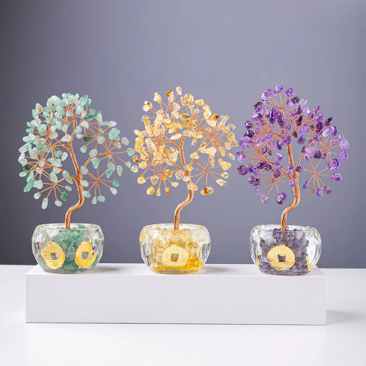 Natural Crystal Crushed Stone Tree of Life Fortune Tree Decor Ornament