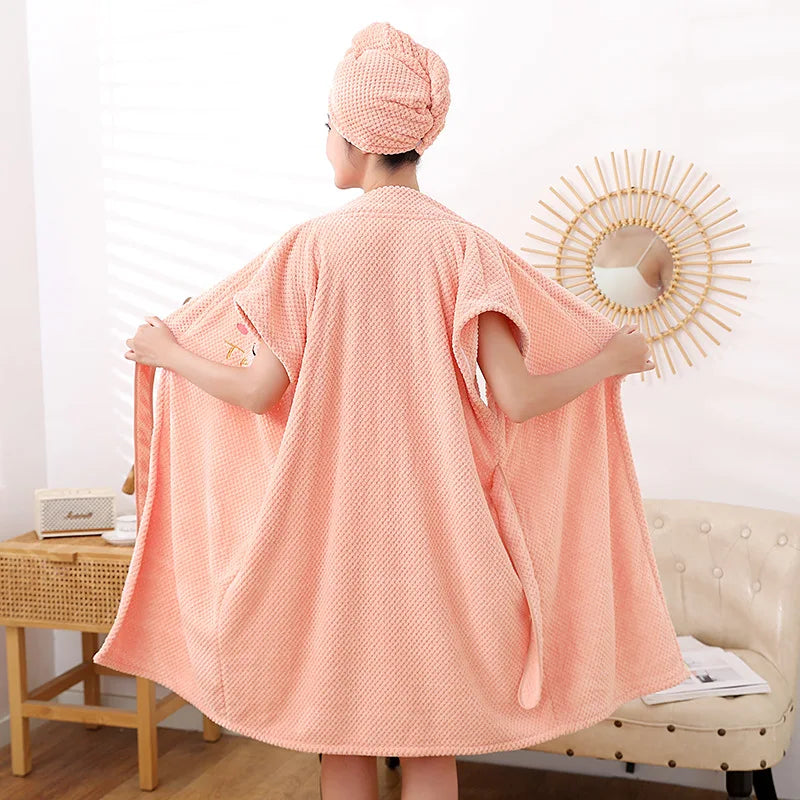 New pineapple bathrobe bath towel coral velvet thickened home cross binding  skirt with cap