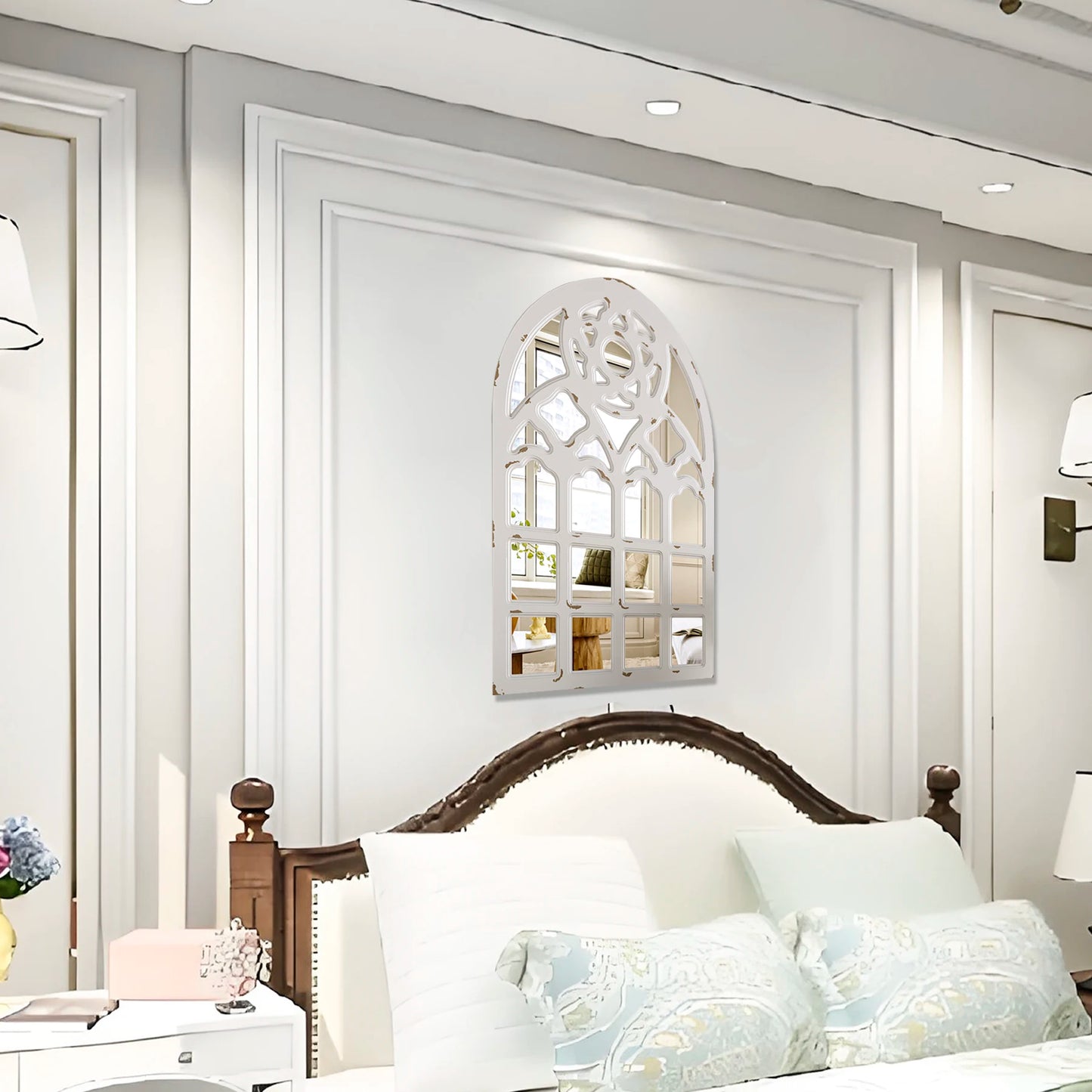 Arched Window Mirror, Wall Mirrors Decorative with Wood Framed, Retro Farmhouse Mirrors for all Rooms