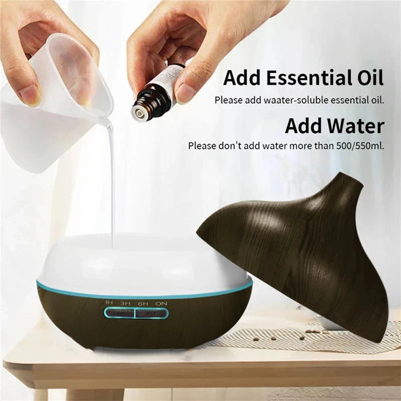 Wood Color USB Aroma Diffuser, Essential Oil with 7 Color LED Lights & Remote Control, USB Powered Air Humidifier