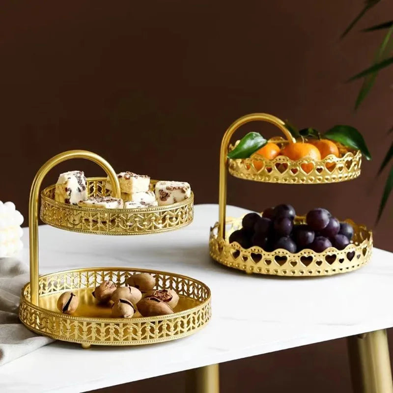Nordic Wrought Iron Double Layer Tray Organizer Plate Living Room Front Desk Ornaments Home Decoration