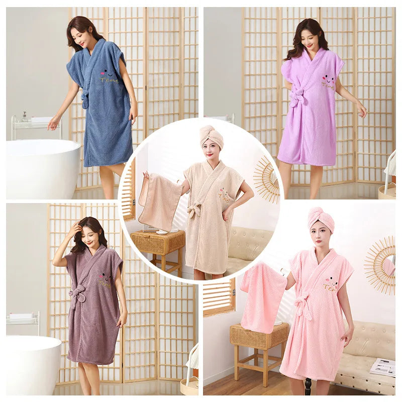 New pineapple bathrobe bath towel coral velvet thickened home cross binding  skirt with cap