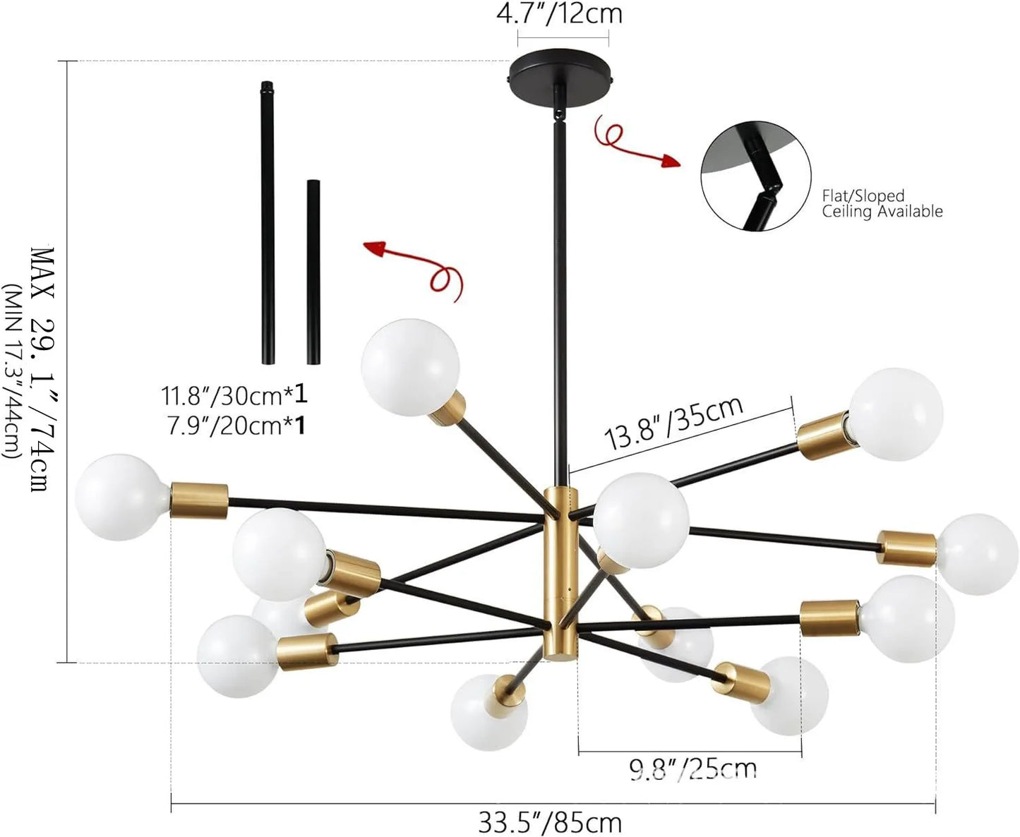 Chandelier Light Modern Dining Room Bedroom Gold/Black Ceiling Lamp