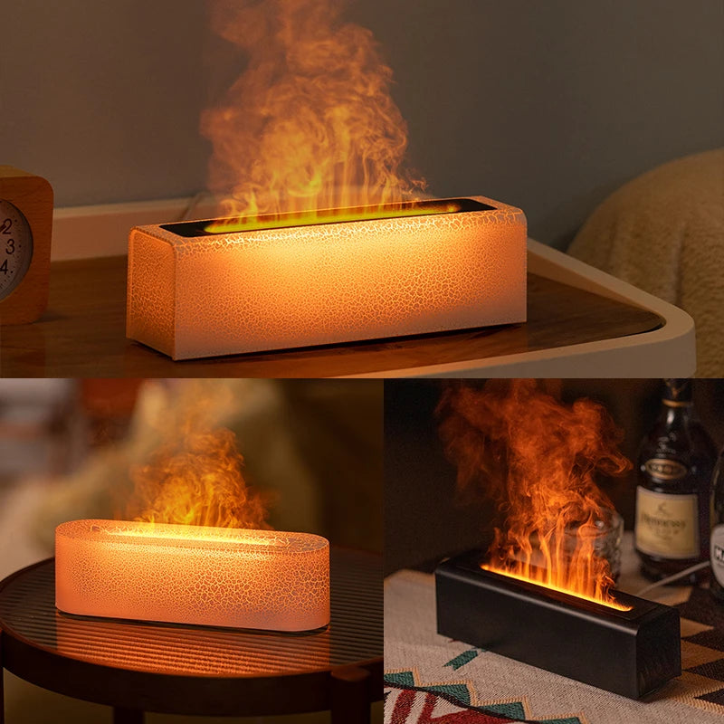 Essential Oil Aroma Diffuser Flame Air Humidifier Ultrasonic Cool Mist with  RGB Realistic Fire Night Light