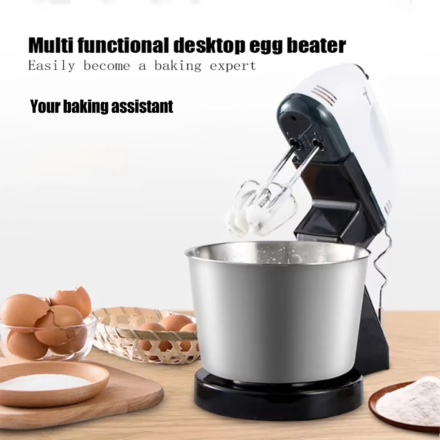 Dual-Power Kitchen Mixer - Electric & Manual Handheld Blender (Includes Mixing Bowl)