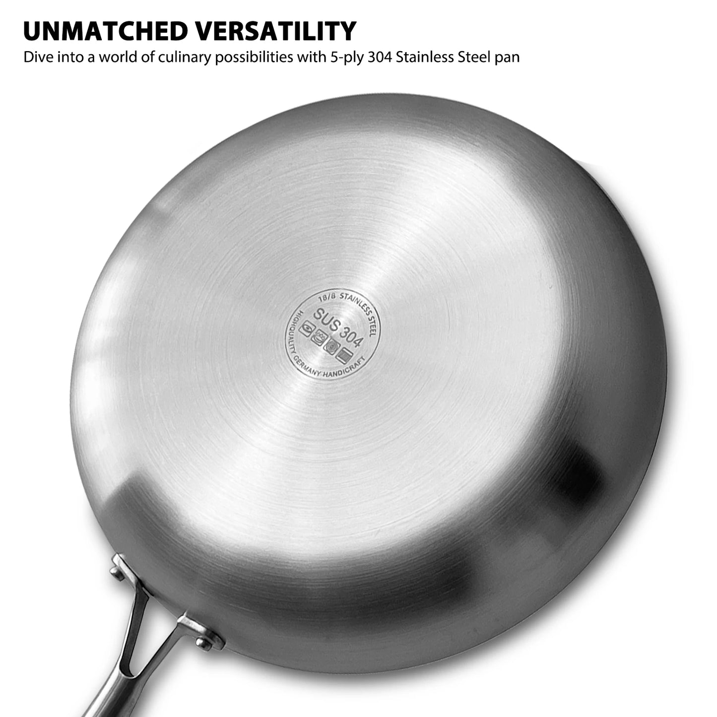Stainless Steel Frying Pan, Nonstick Pan-Fried Pot Uncoated Kitchen Cookware Induction Cooker
