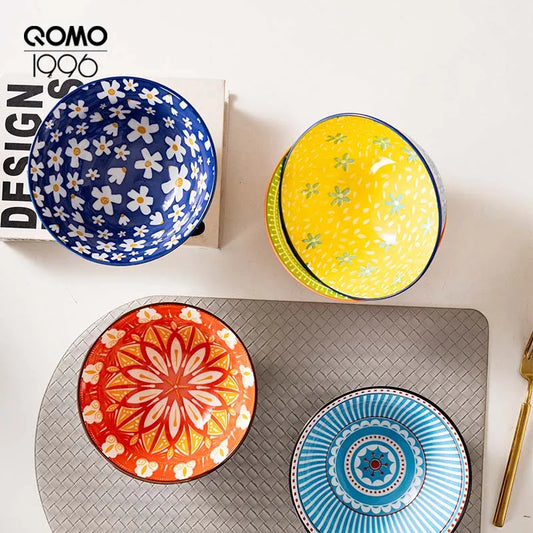 4 Pieces Ceramic Bowl Set Multicolored 6.25 Inch Porcelain Set / Ceramic Bowls for Home Kitchen