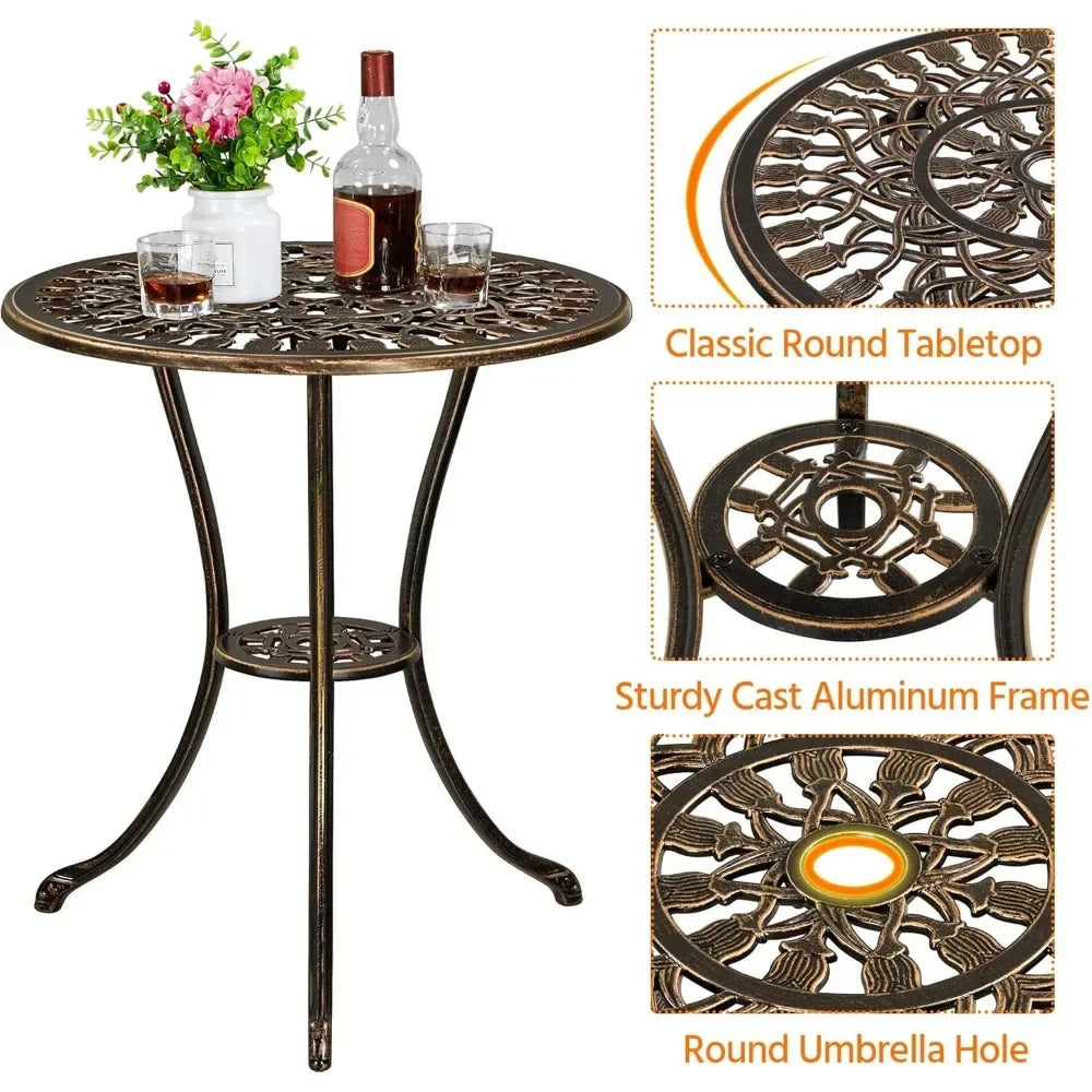 Patio Bistro Sets 3 Piece Outdoor Rust-Resistant Cast Aluminum Garden Table and Chairs