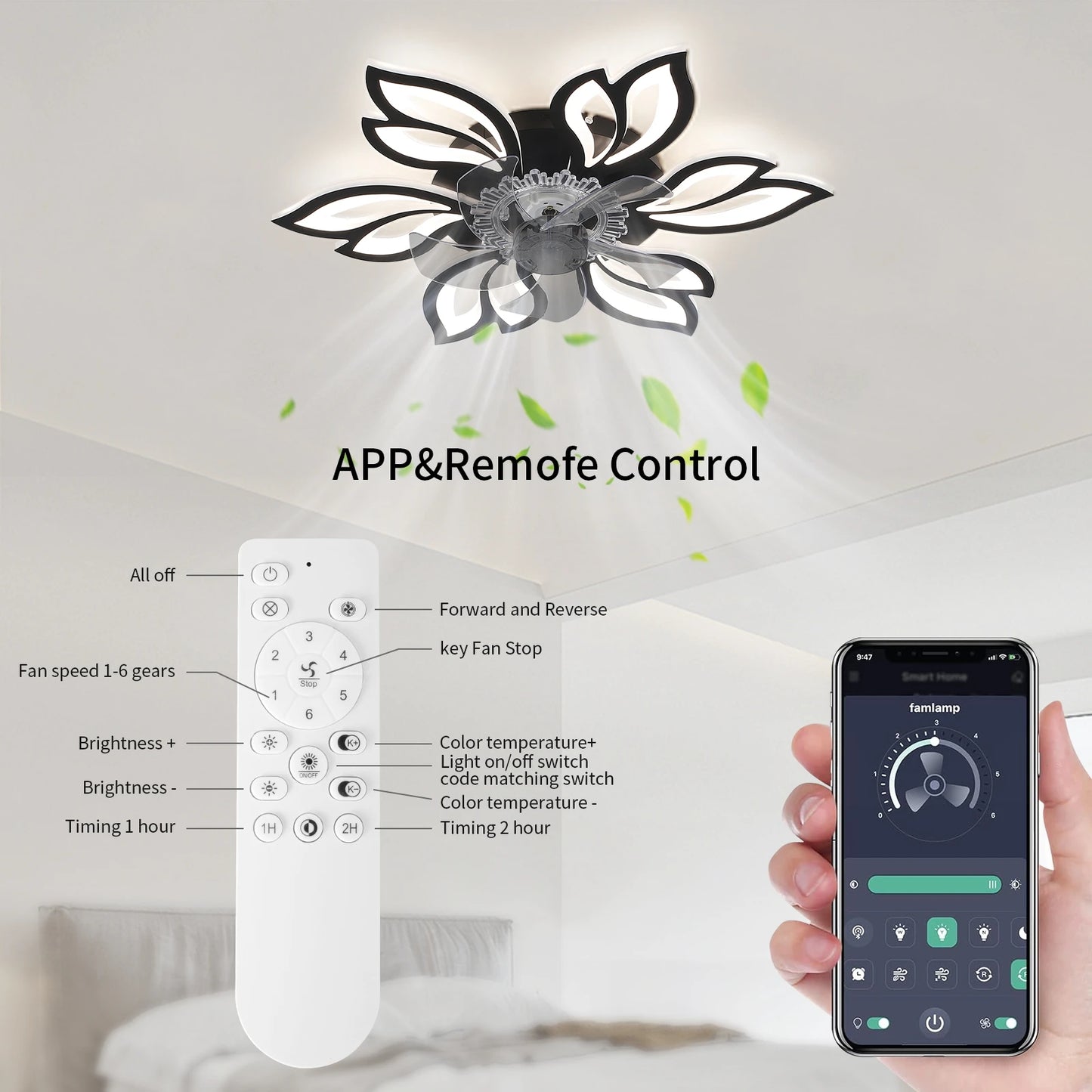 Floral Ceiling Fan Light with Remote Control, 6-Speed Settings & Smart Timer – Elegant Cooling Décor for Living Room & Bedroom