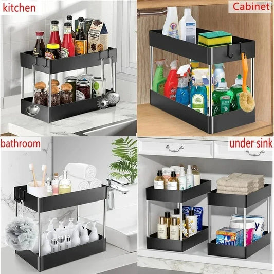 Under Sink Storage Organizer 2 Tier Drawer Rack Cabinet Under Sink Storage Rack
