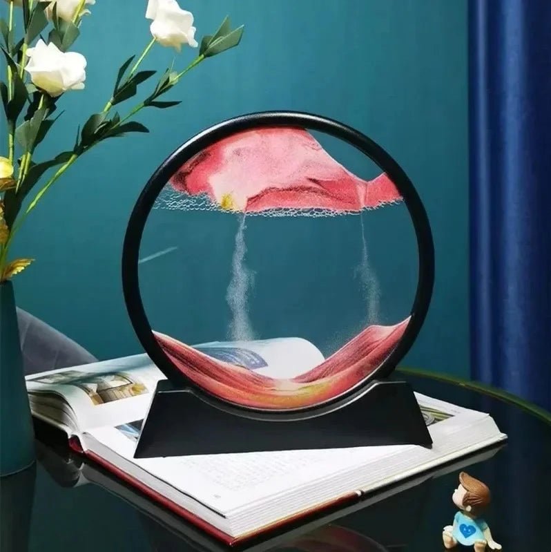 3D Sand Art Deep Sea Sandscape Flowing Sand Round Glass Hourglass Display Flowing Sand Frame for Home Decor