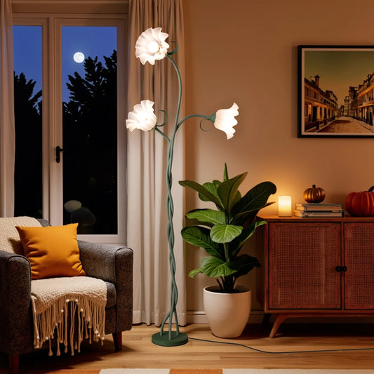 Retro Flower Floor Lamp, Contains Bulb, 3-Color Dimmable, with Flexible Neck Shaft Suitable for all rooms