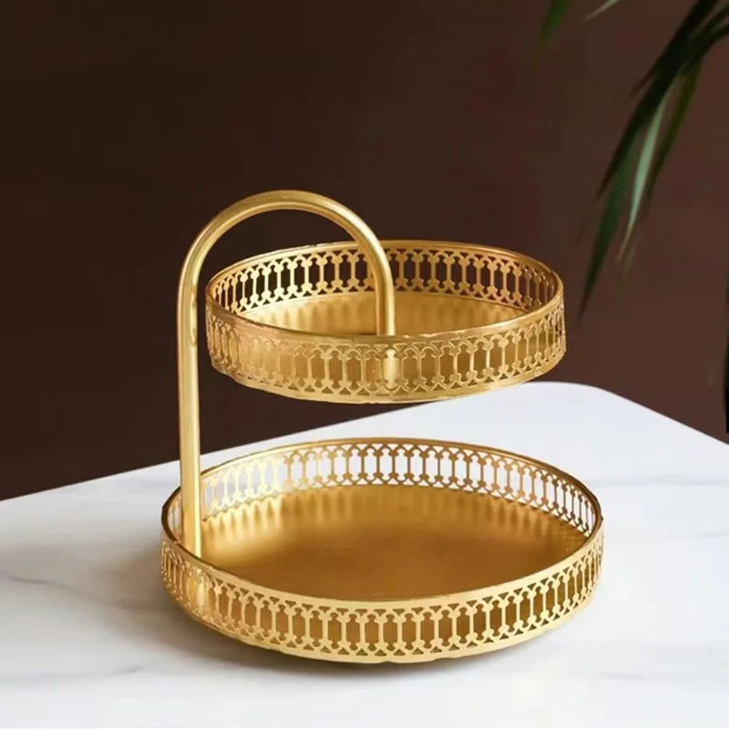 Nordic Wrought Iron Double Layer Tray Organizer Plate Living Room Front Desk Ornaments Home Decoration