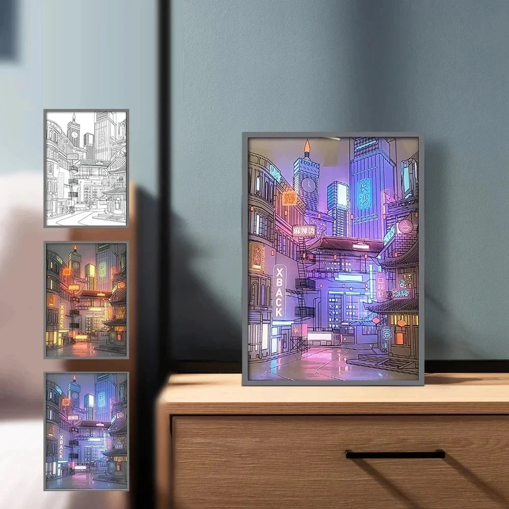 LED Beautiful City Night View Light  Picture Narrow Bezel USB Plug Dimming Romantic Night Lamp