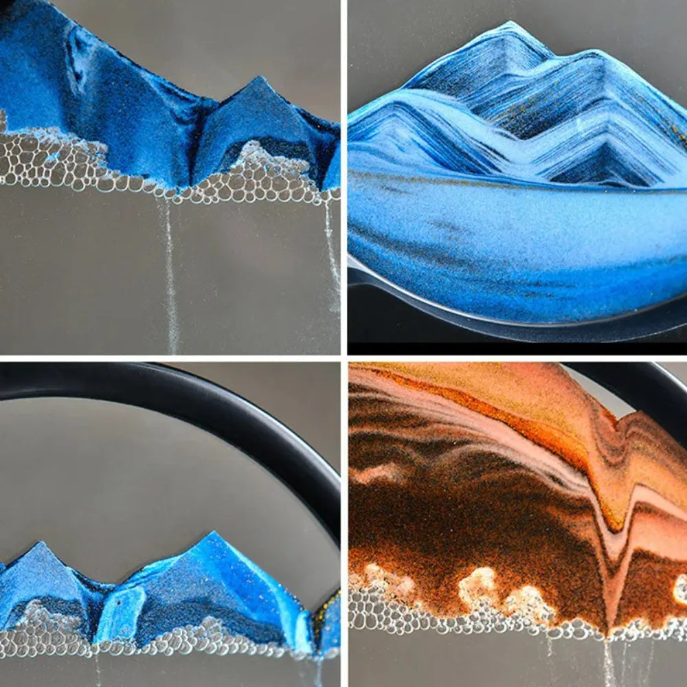 3D Sand Art Deep Sea Sandscape Flowing Sand Round Glass Hourglass Display Flowing Sand Frame for Home Decor
