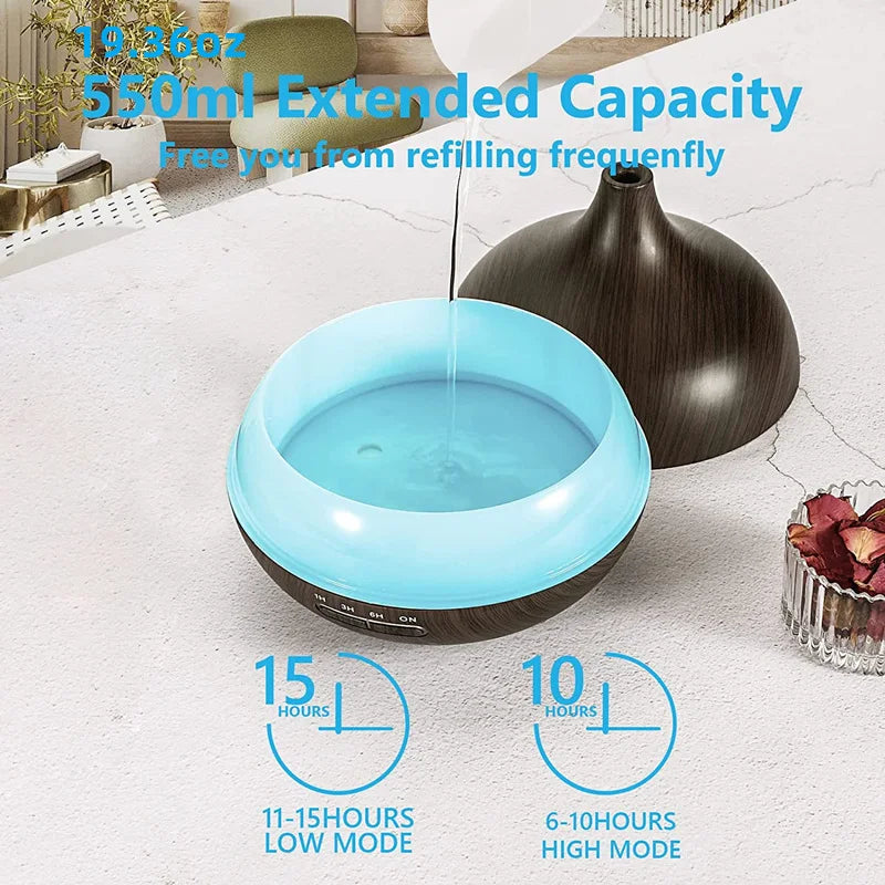 Wood Color USB Aroma Diffuser, Essential Oil with 7 Color LED Lights & Remote Control, USB Powered Air Humidifier